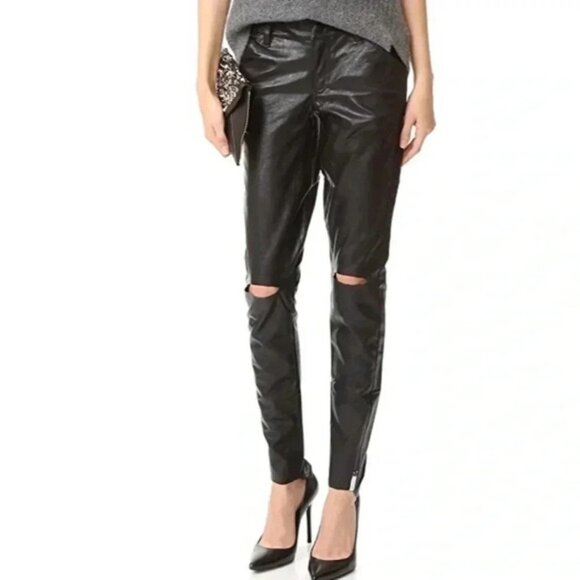 Free People One Teaspoon Faux Leather Pants Leggings Black Straight Leg - Picture 4 of 16